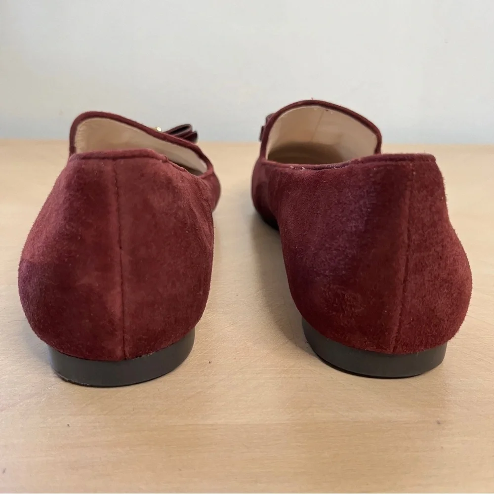 Cole Haan Tali Bow Flats Red Maroon Suede Leather Gold Buckle Loafers Women's 9 - Picture 4 of 8